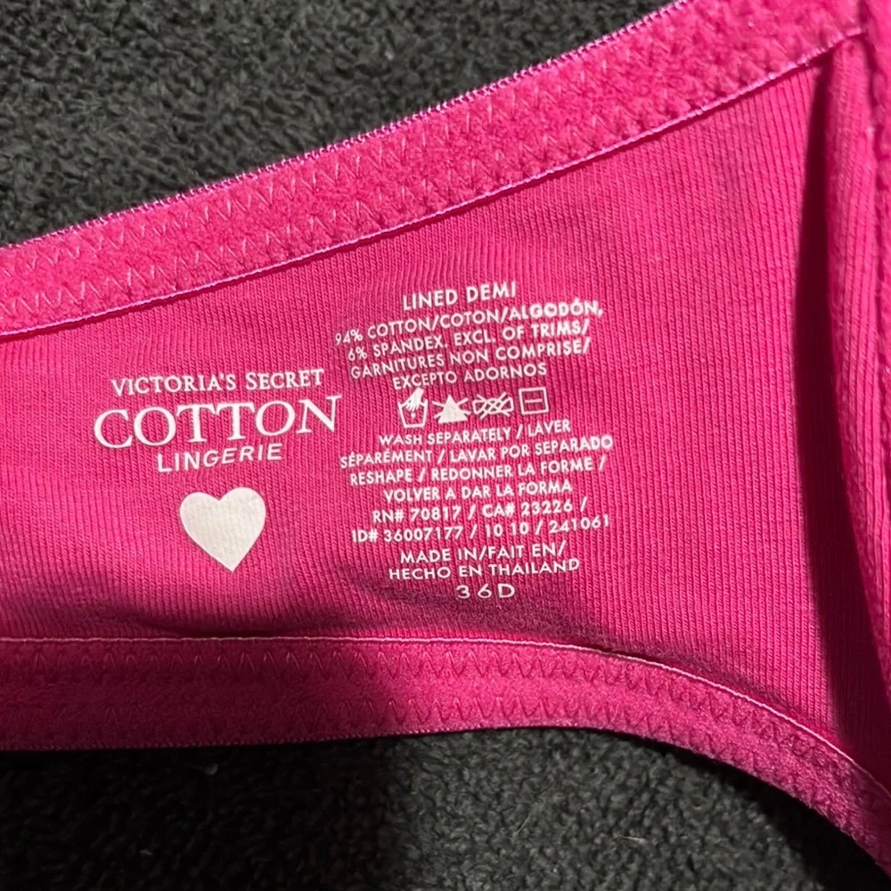NWOT Victoria's Secret Hot Pink Lined Demi Underwire Bra Size 36D, 36 D Cotton